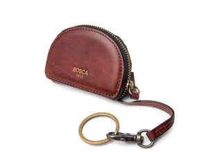 Bosca Unisex Zipper Leather Coin Purse / Key Fob - Dark Brown.  Mens Wallets at Revolucion in Vancouver