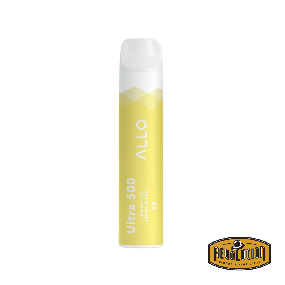 Allo Ultra 500 Disposable in Pineapple Ice 20mg/ml, a compact vape delivering the sweet tang of pineapple with a cool icy finish and smooth nicotine hit.