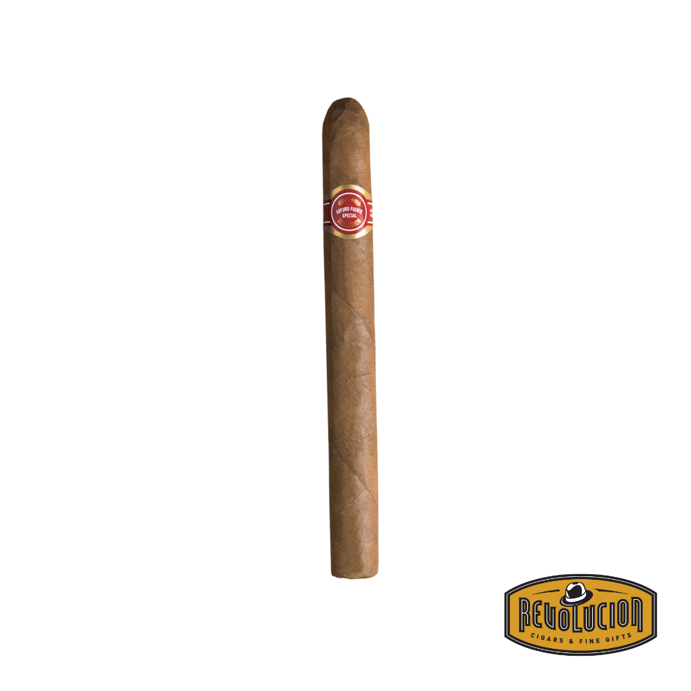 Arturo Fuente Curly Head Lonsdale Mild Strength Dominican Cigar placed on a white background with a smooth, natural wrapper and classic band.