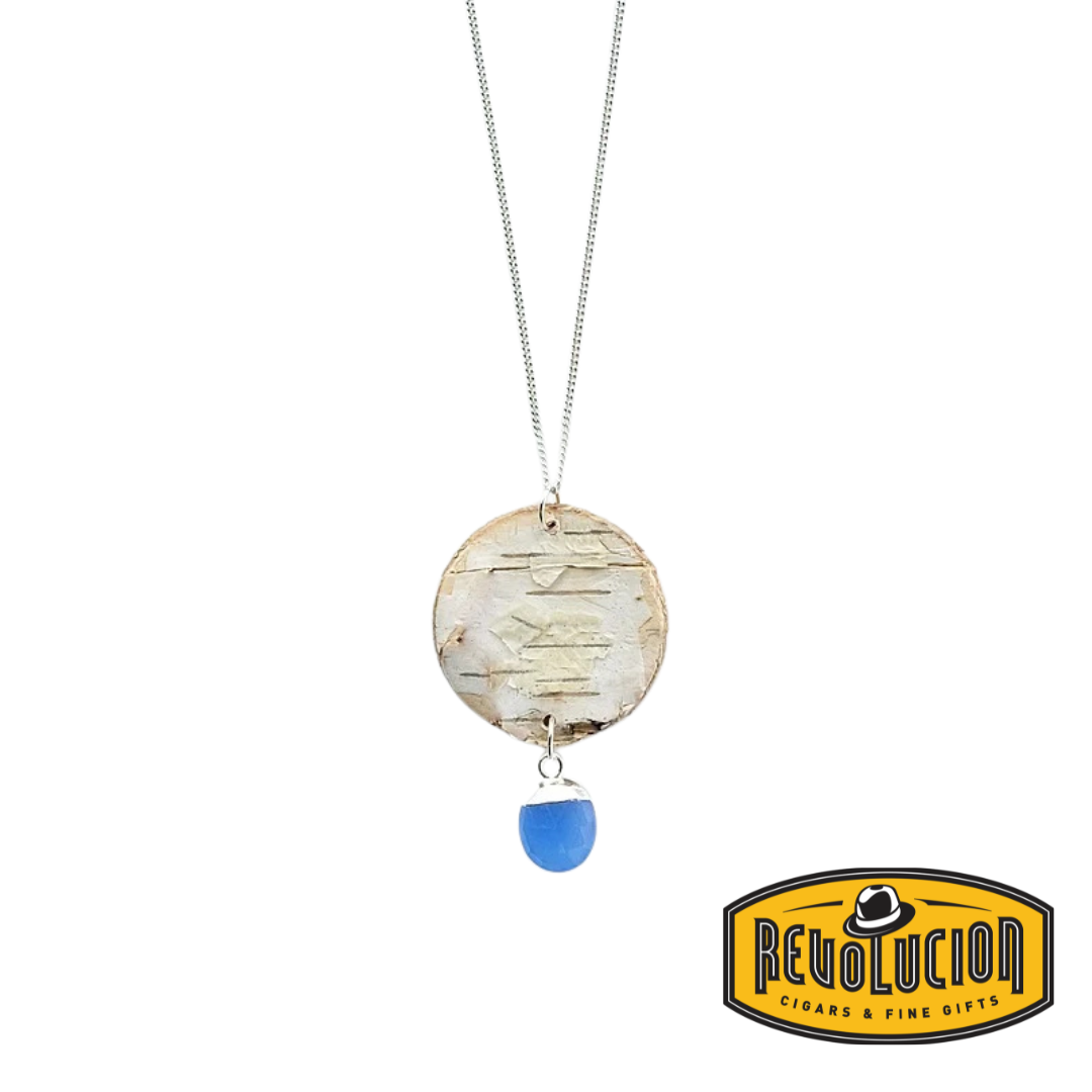 Steorra Birch Bark Necklace with Oval Blue Chalcedony Stone