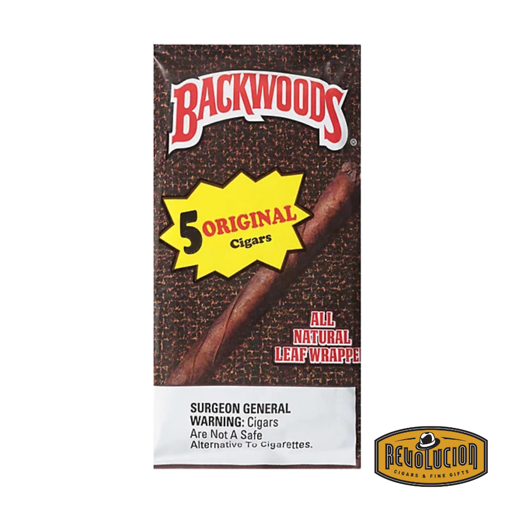 Backwoods Original Cigars – pack of 5 rustic, natural leaf-wrapped cigars with a mellow flavor.