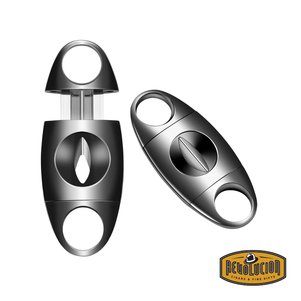 Baloon Cigar V Cutter – Silver edition with a polished metallic finish and a deep V-shaped blade, designed for clean, angled cuts and a premium cigar-cutting experience.