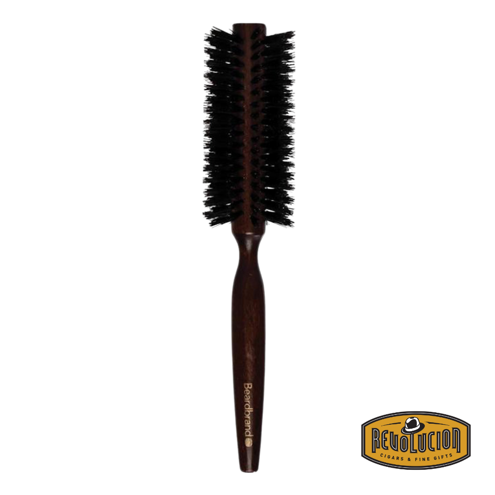 Beardbrand Round Brush with wooden handle and firm bristles, designed for styling and volume.