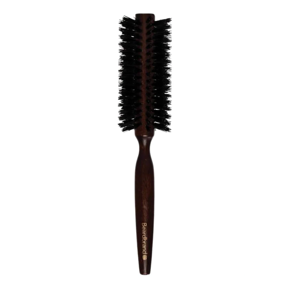 Beardbrand Round Brush with wooden handle and firm bristles, designed for styling and volume.