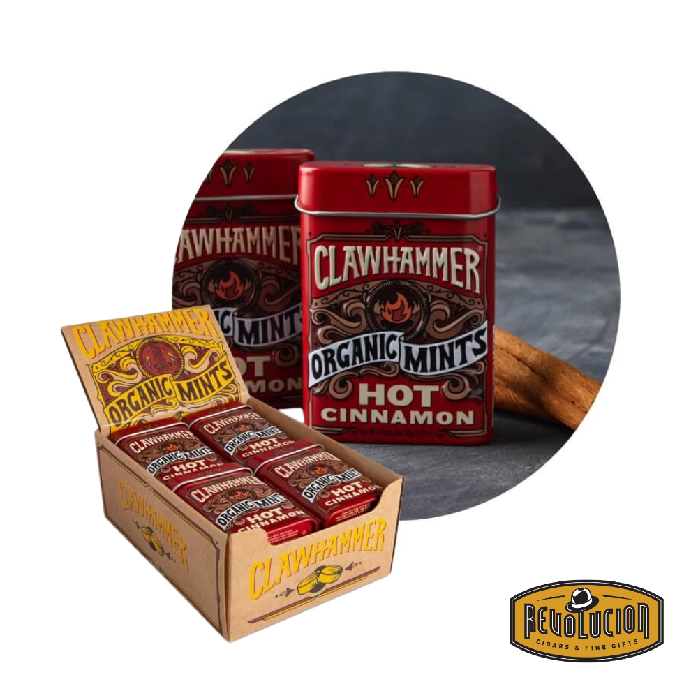 A tin of Big Sky Mints Clawhammer Mints Cinnamon, showcasing its bold and rustic packaging.
