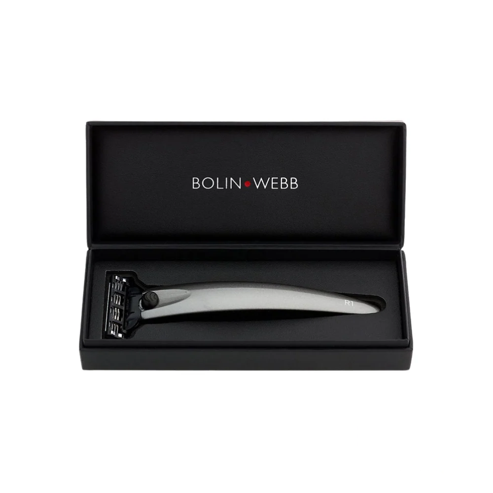 Bolin Webb R1 Graphite Razor displayed with its branded box.