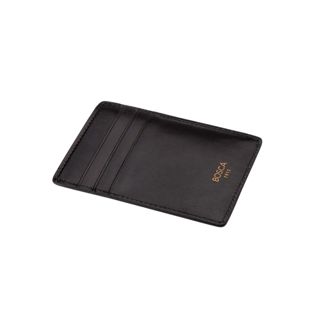 Bosca Deluxe Front Pocket Wallet in classic black leather, featuring a slim and elegant design for convenient front-pocket carry.