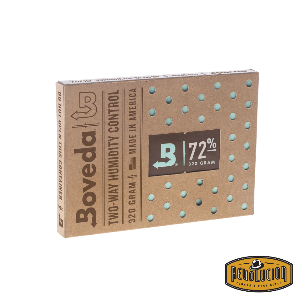 A Boveda 72% Humidipack 320g with its packaging, providing effortless and long-lasting humidity regulation for large cigar humidors.