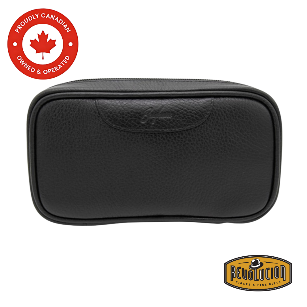 Brigham 2 Pipe Leather Case in black, crafted from premium leather for secure pipe storage.
