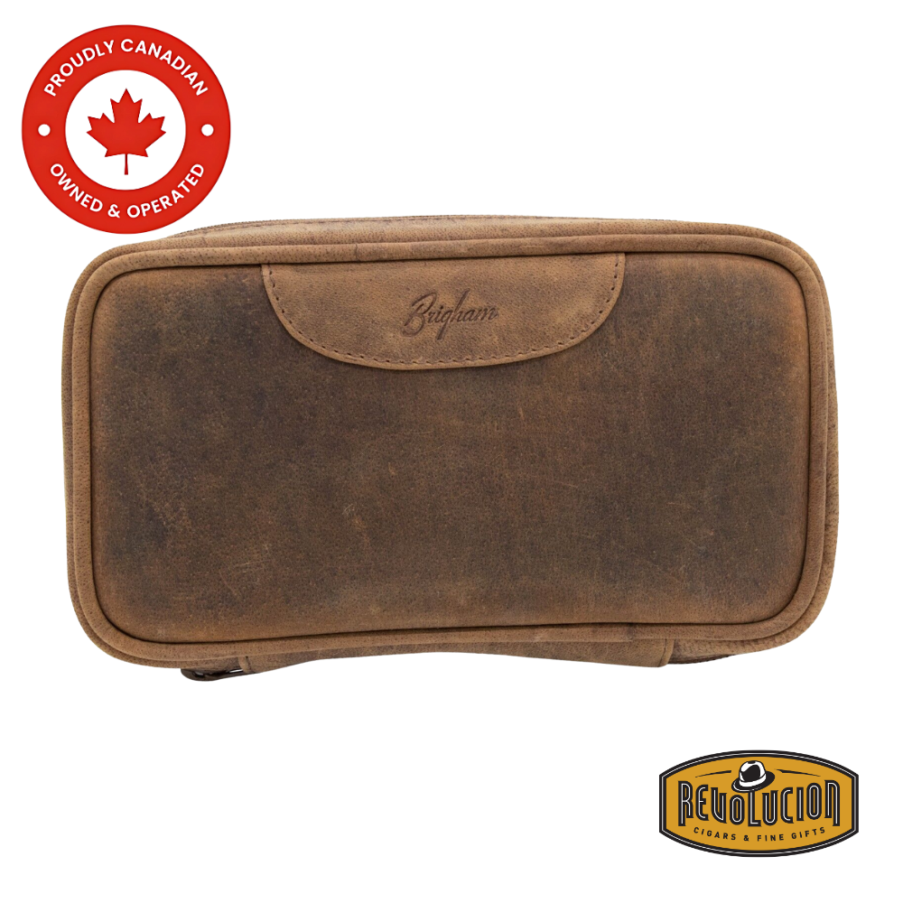 Brigham 2 Pipe Leather Case in vintage brown, offering stylish and durable protection for pipes.