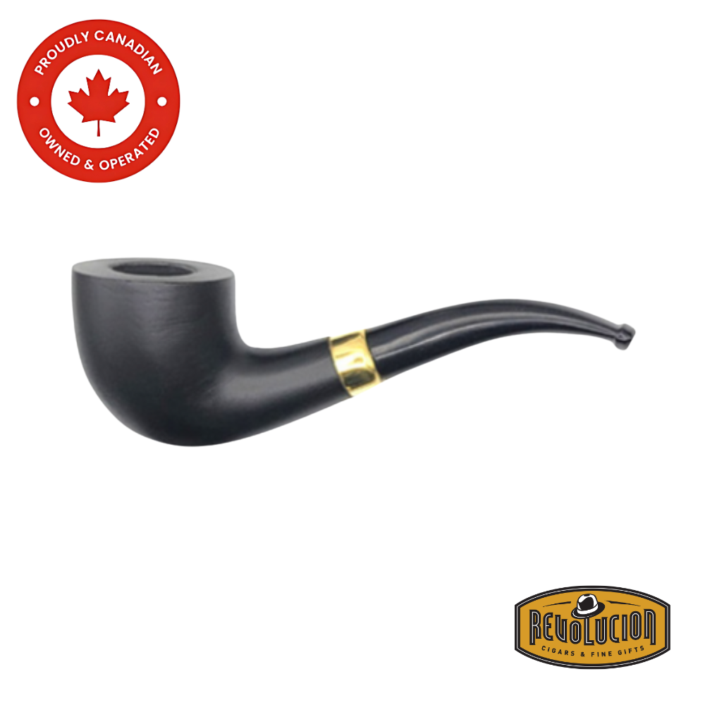 Side view of the Brigham Anton Pipe - Maple Black #03 Smoking Pipe, showcasing its sleek black maple finish and curved design.