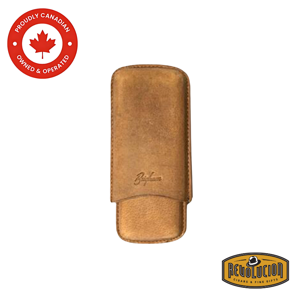 Brigham Cigar Case 2F Toro Brown – A finely crafted brown leather cigar case designed to securely hold two toro cigars, combining elegance and durability.