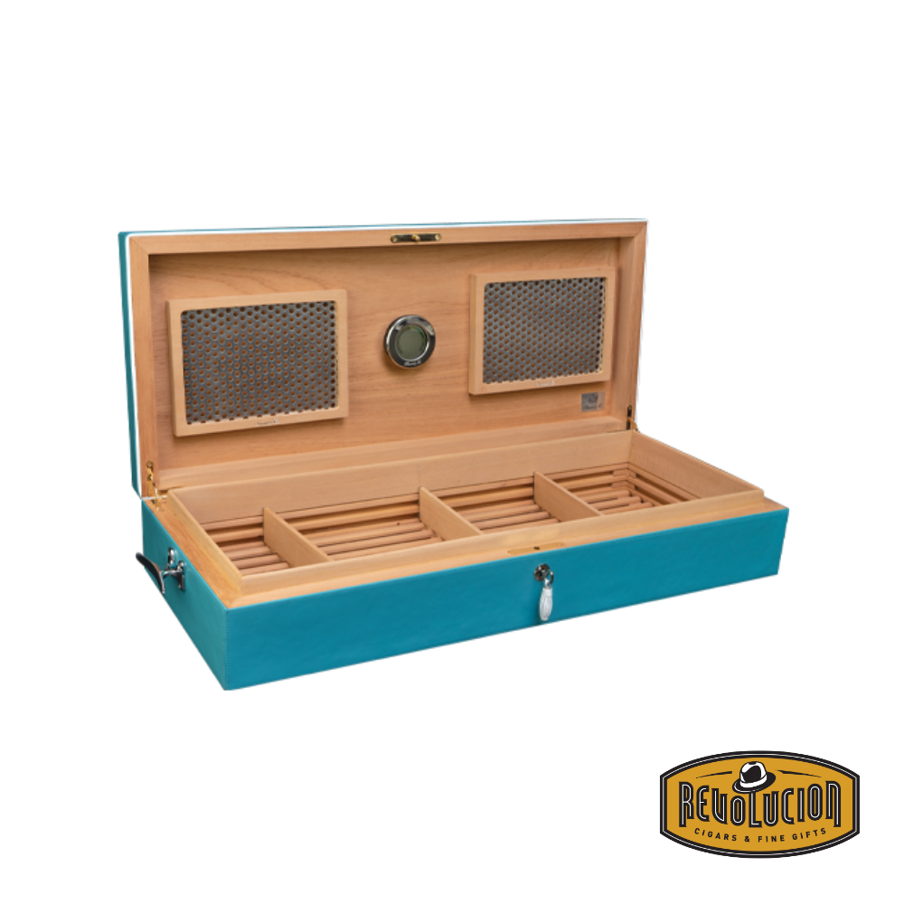 Brizard & Co Extra Wide Airflow Humidor 150 Count - Positano, revealing a spacious interior with an advanced airflow system, ideal for maintaining cigar freshness and quality.