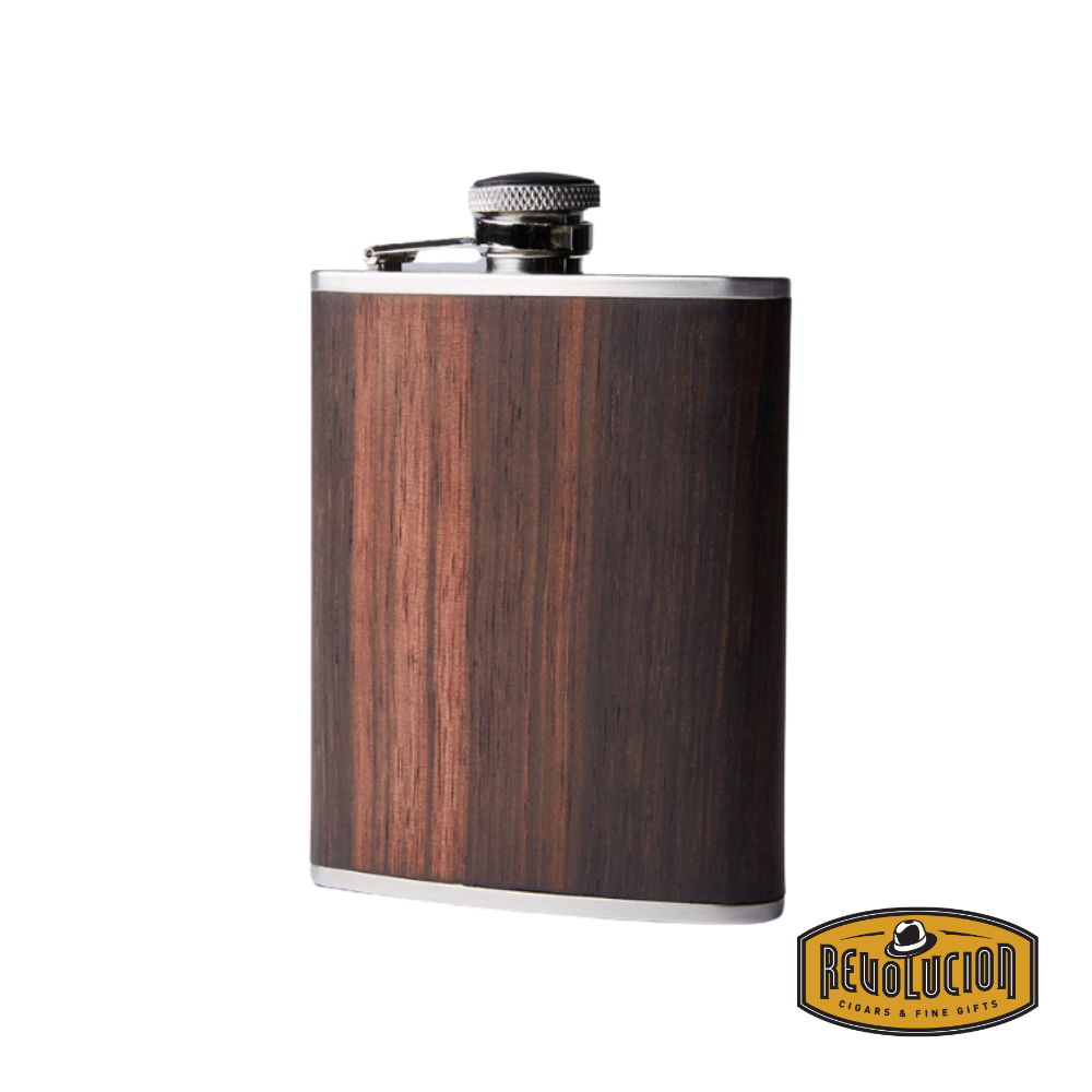 Brizard & Co Ebony Wood Hip Flask, a sophisticated 6oz flask crafted from rich ebony wood with a sleek, polished finish for a refined look.