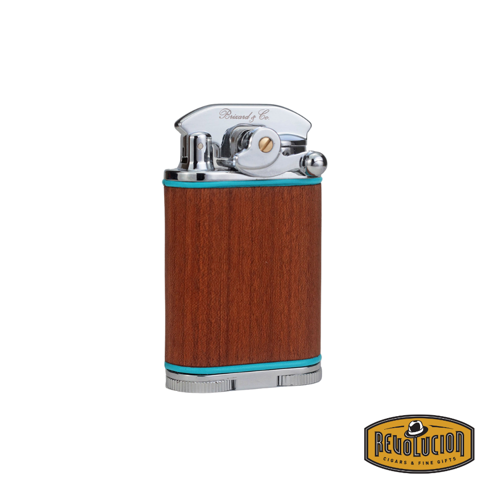 Brizard & Co Gatsby Table Lighter in Positano Turquoise & African Mahogany, showcasing its luxurious wood finish and elegant turquoise accent.