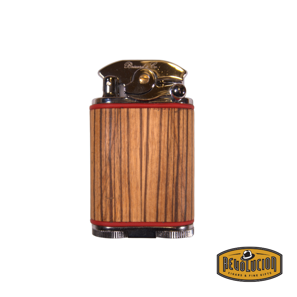 Brizard & Co Gatsby Table Lighter in Zebrawood & Racing Red, showcasing its rich wood grain and sleek racing red accent.