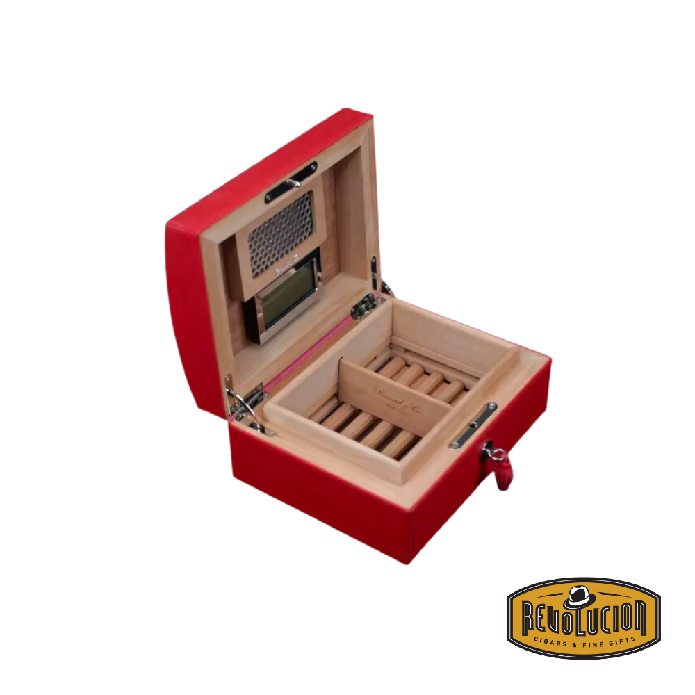 Brizard & Co "La Casita de Puros" Humidor - Racing Red, showcasing its well-crafted interior with a cedar lining, providing optimal humidity control for premium cigar preservation.