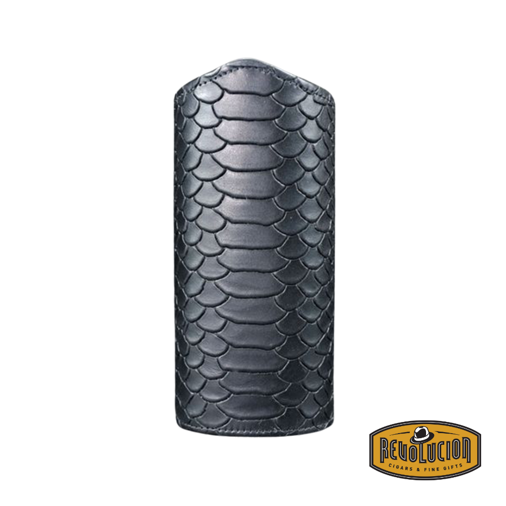 Brizard & Co The Vertical Eyewear Case in Black Python Red, bak view featuring a luxurious textured leather exterior, protective eyewear storage solution.