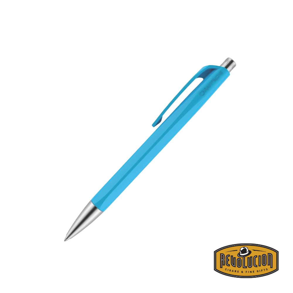Caran D'Ache 888 Infinite Blue Pen with a sleek, modern design and smooth writing performance.