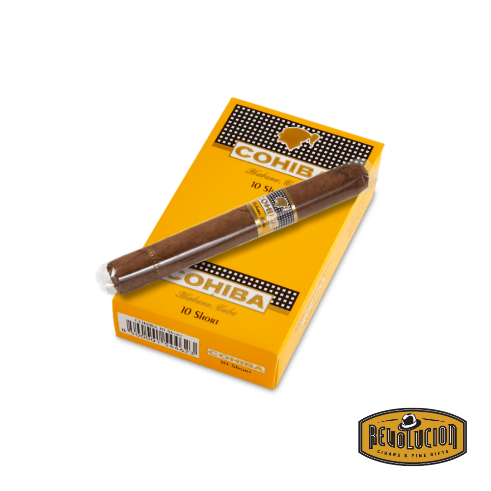 Cohiba Shorts Medium to Full-Strength Cuban Cigarillo, box opened displaying cigarillos inside.