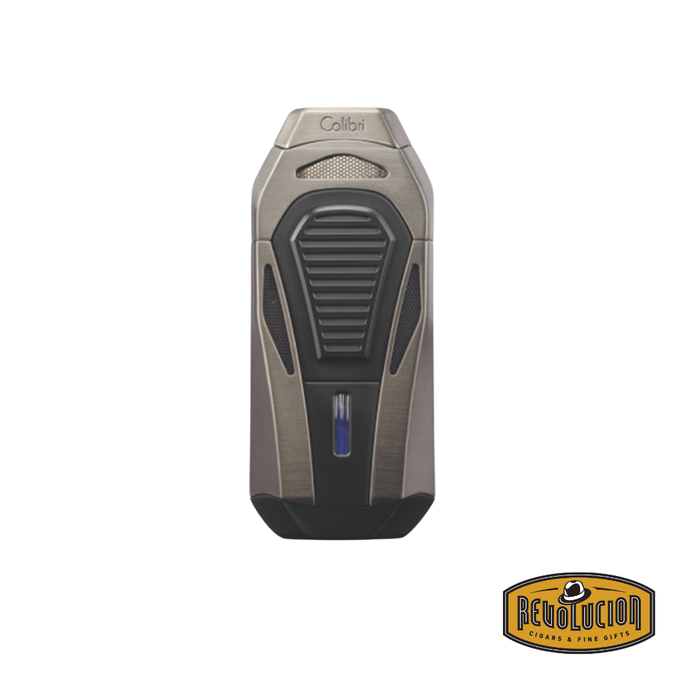Colibri Boss Triple-Jet Flame Lighter in gunmetal, featuring a built-in cutter for a premium cigar experience.