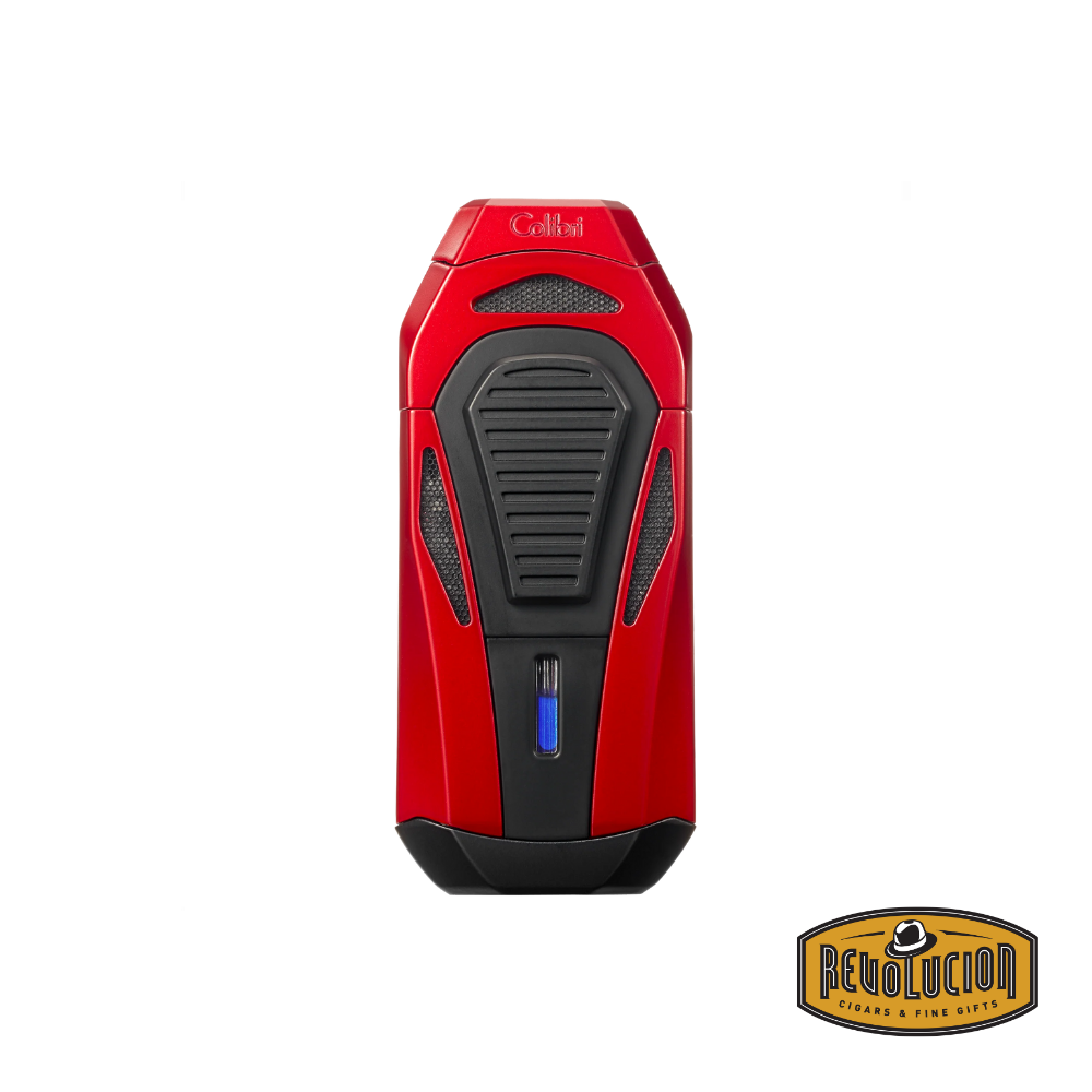 Colibri Boss Triple-Jet Flame Lighter in red, featuring a built-in cutter for an all-in-one cigar accessory.
