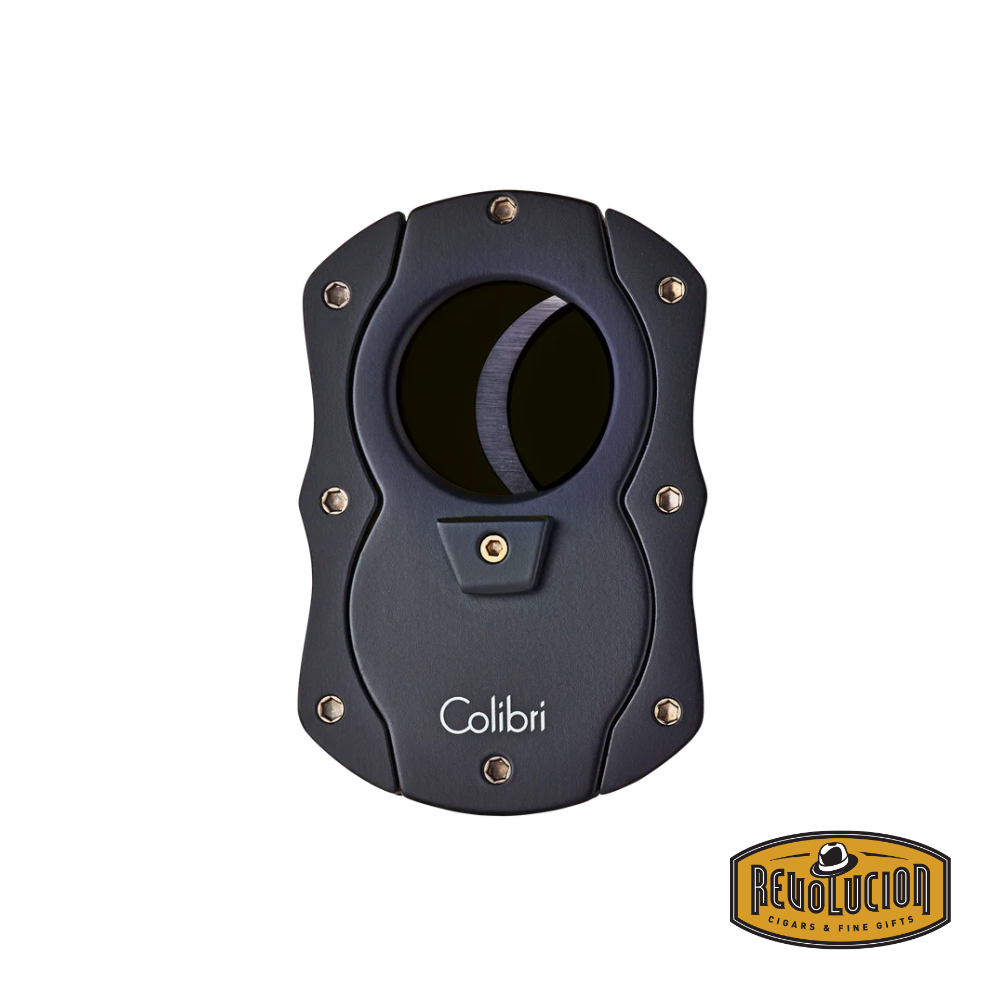 Colibri Cigar Cutter in black-on-black finish, featuring a sleek, modern design with dual stainless steel blades for a precise cut.