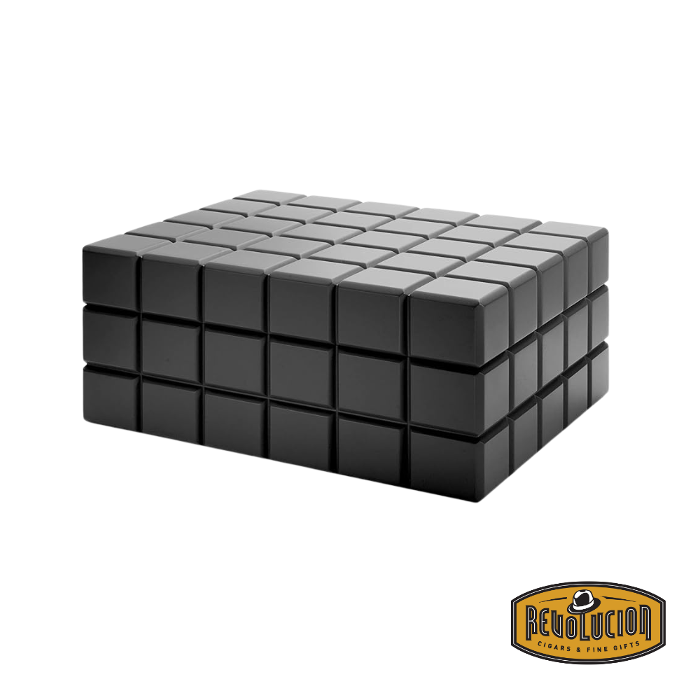 Colibri Heritage Cigar Humidor - Matte Black 125 Count, featuring a modern matte black finish with a spacious interior designed to store and preserve up to 125 cigars in optimal conditions.