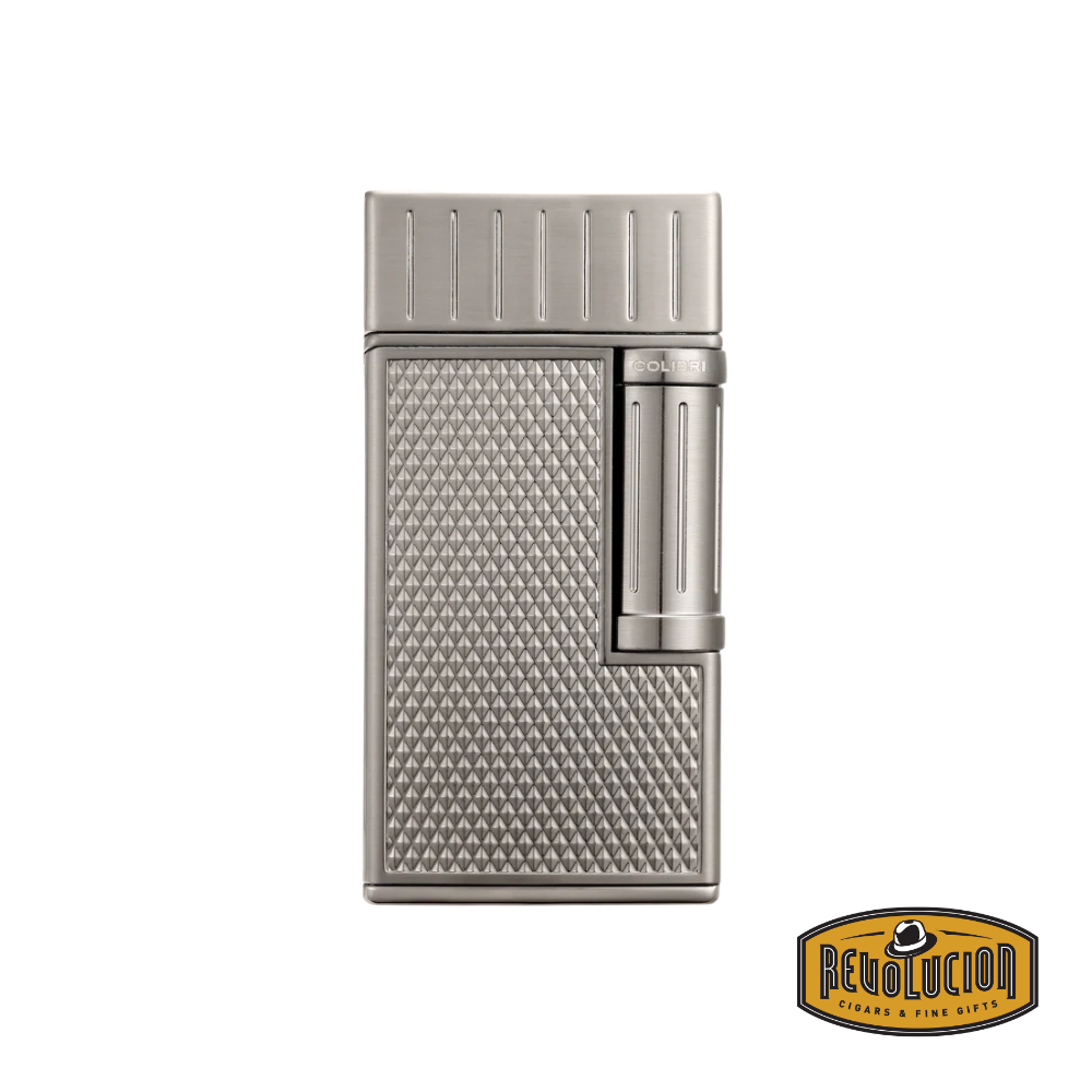 Colibri Julius Classic Flint Cigar Lighter in gunmetal finish with a sleek, retro-inspired closed design and textured grip.