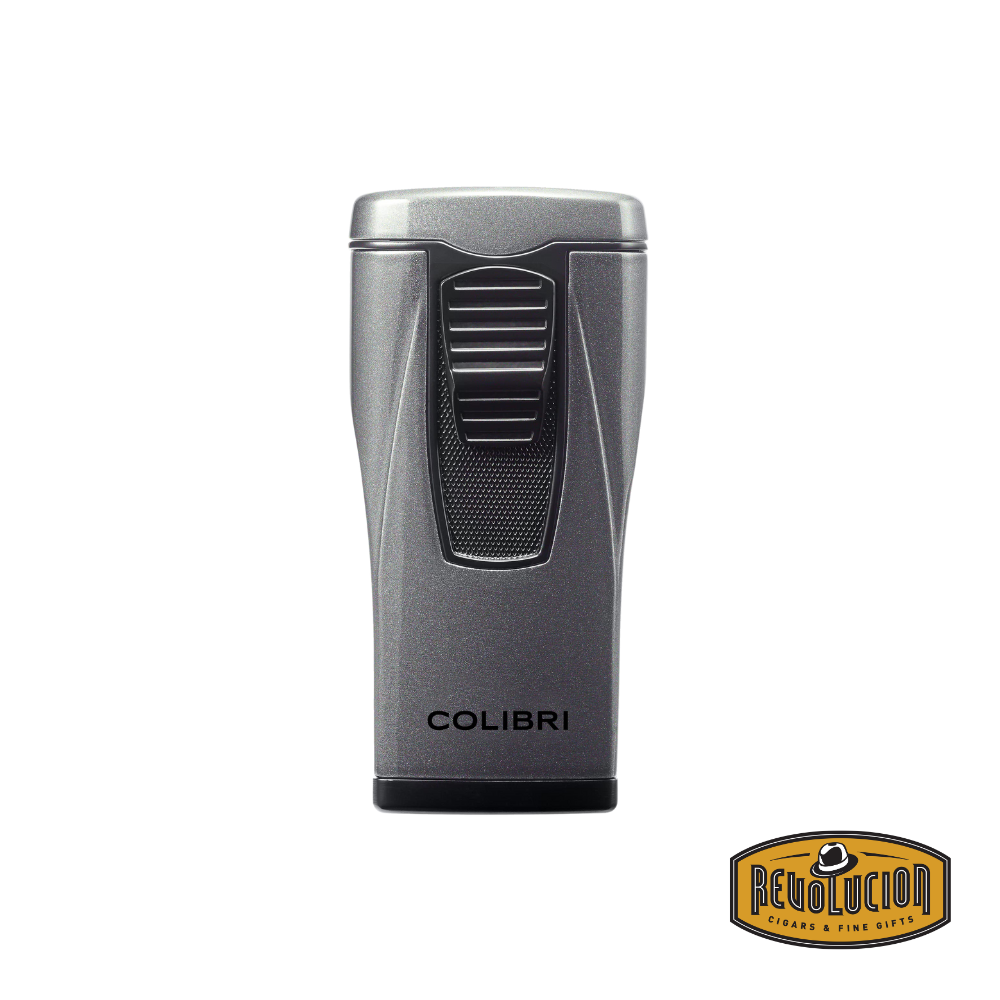 Close-up of the Colibri Monaco Triple Jet Cigar Lighter in Metallic Charcoal, showcasing its modern design and premium finish.