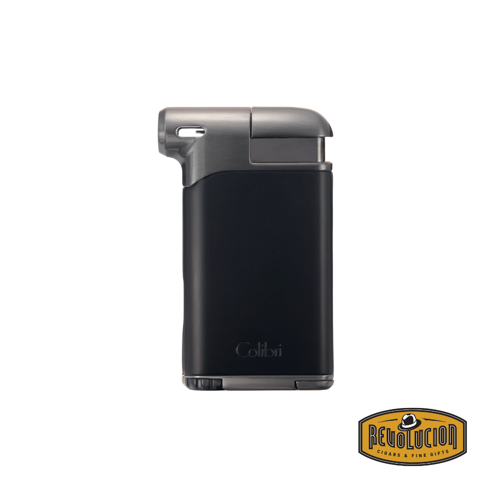 Colibri Pacific Air Soft Single Flame Lighter – Black & Gunmetal, elegant matte finish, front view.