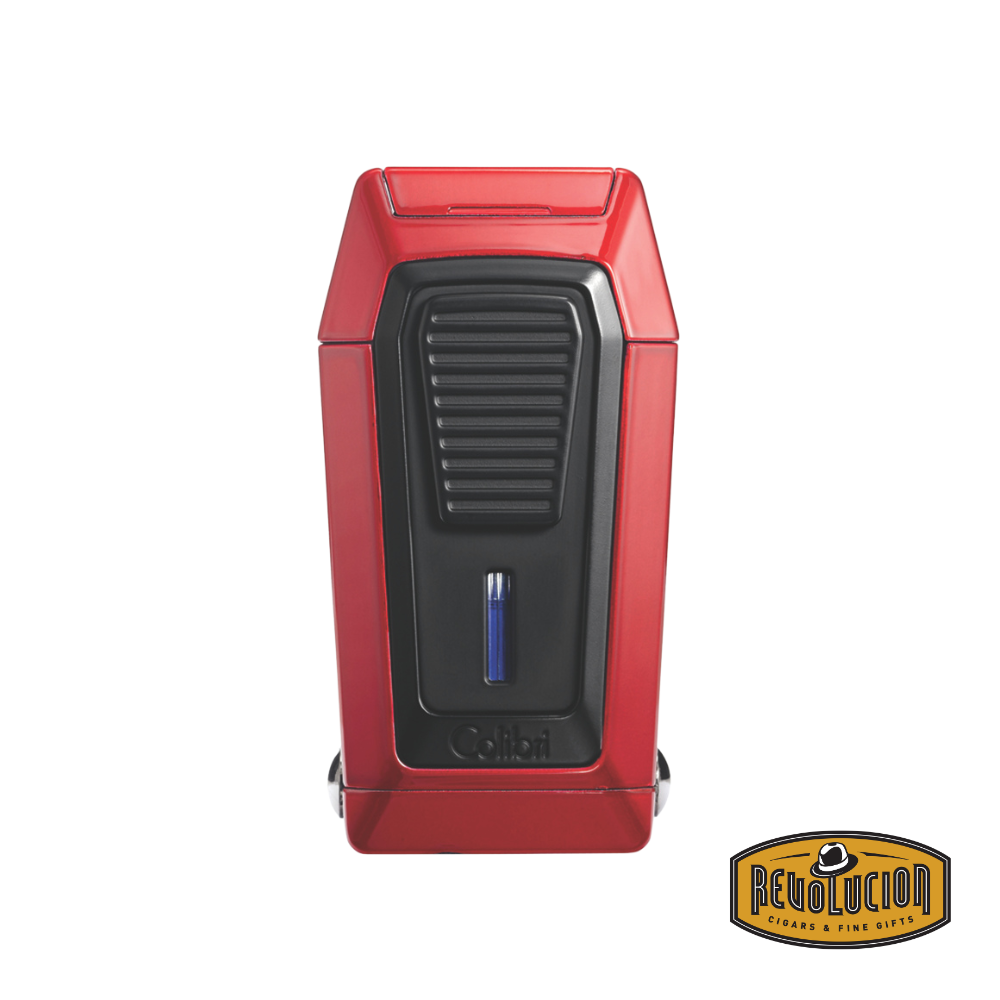 Colibri Quantum Triple Jet Lighter in Red & Black, featuring a bold and modern front design.