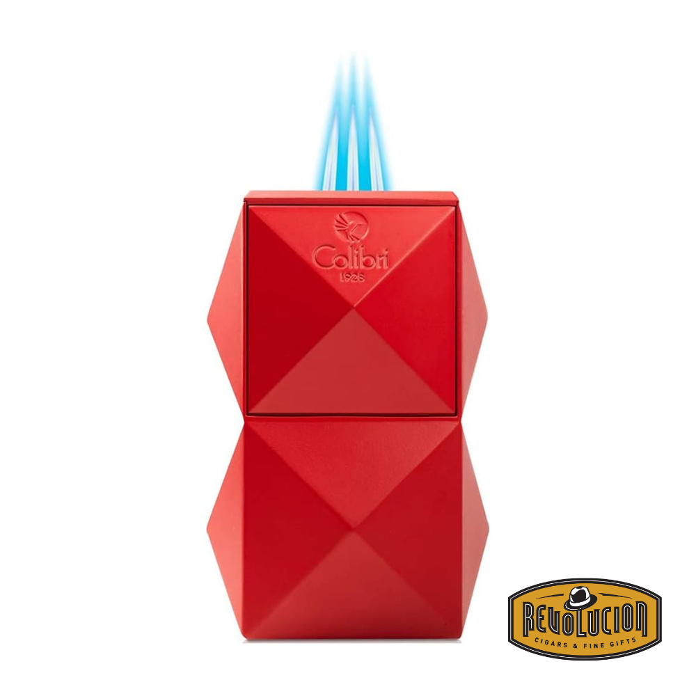 Colibri Quasar Triple Flame Table Lighter in Red, displaying three powerful torch flames.