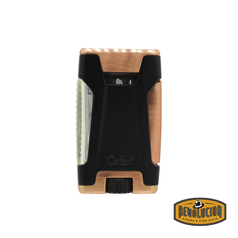 Colibri Rebel Double Flame Lighter in Black & Rose Gold with a luxurious metallic contrast and a contemporary look.