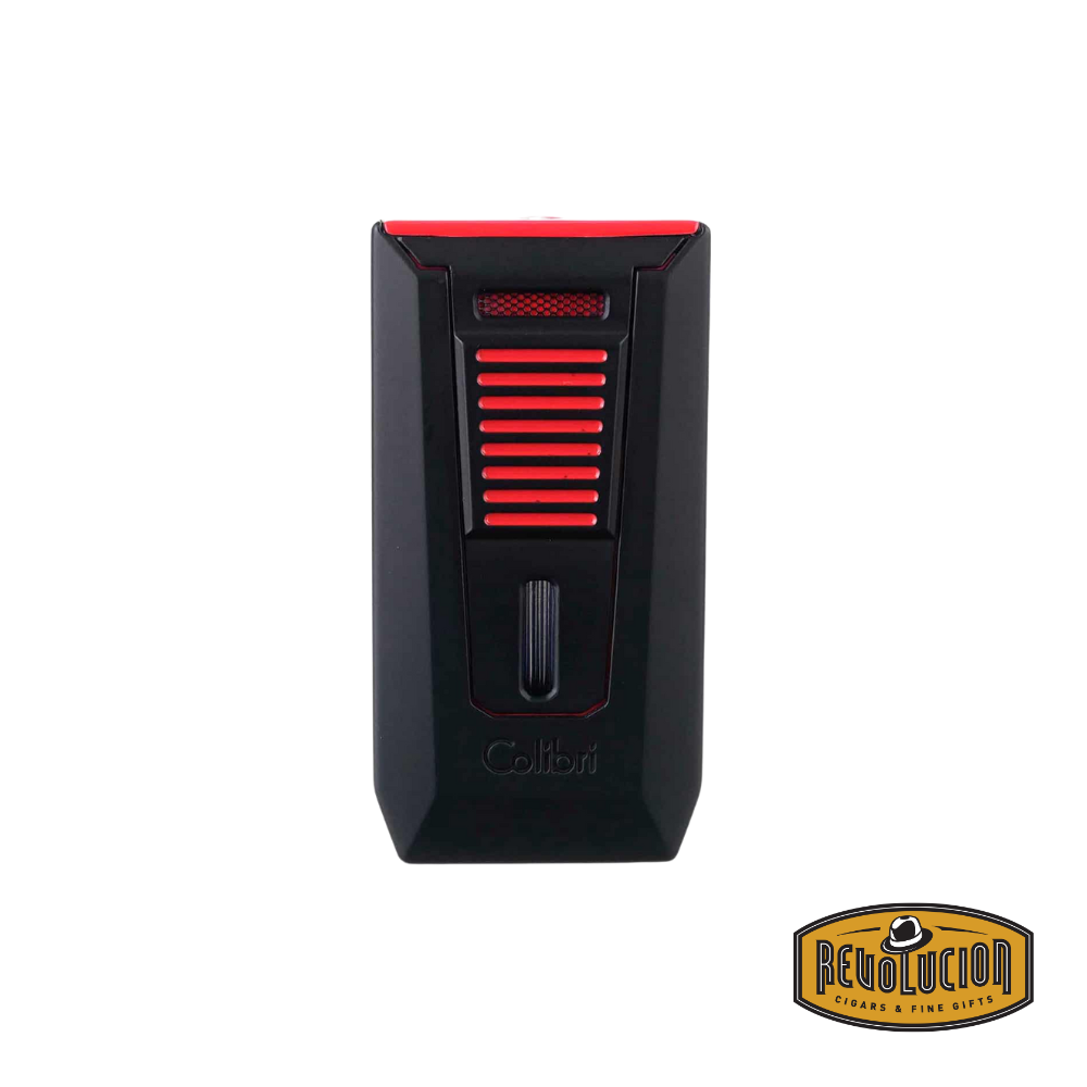 Colibri Slide Double Jet Flame Lighter in Red & Black, featuring a sleek front design.