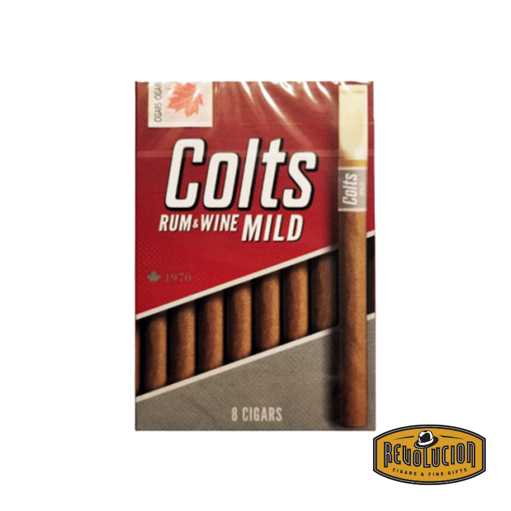 Pack of 8 Colts Tip Rum & Wine Cigars with sealed wrapping and labeled design showcasing flavor profile.