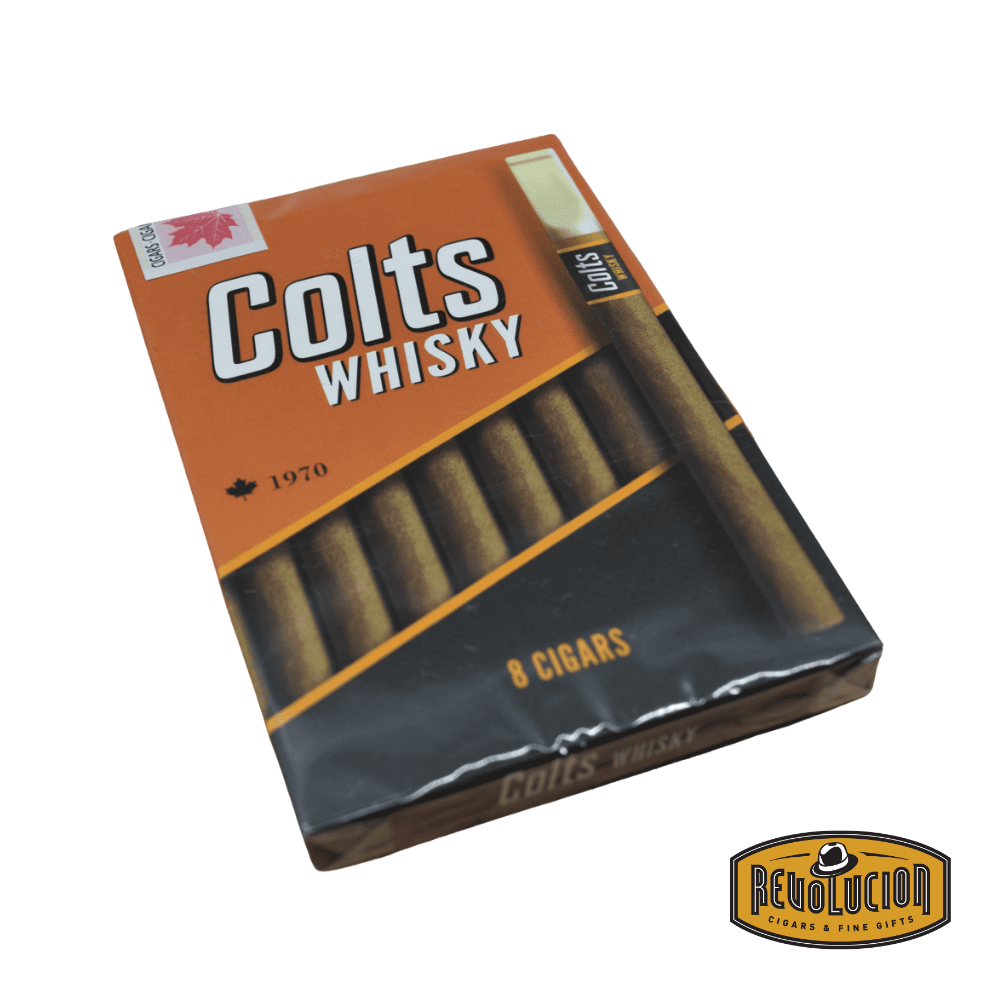 Pack of 8 Colts Tip Whisky Cigars, featuring sealed packaging and bold whisky flavor branding.
