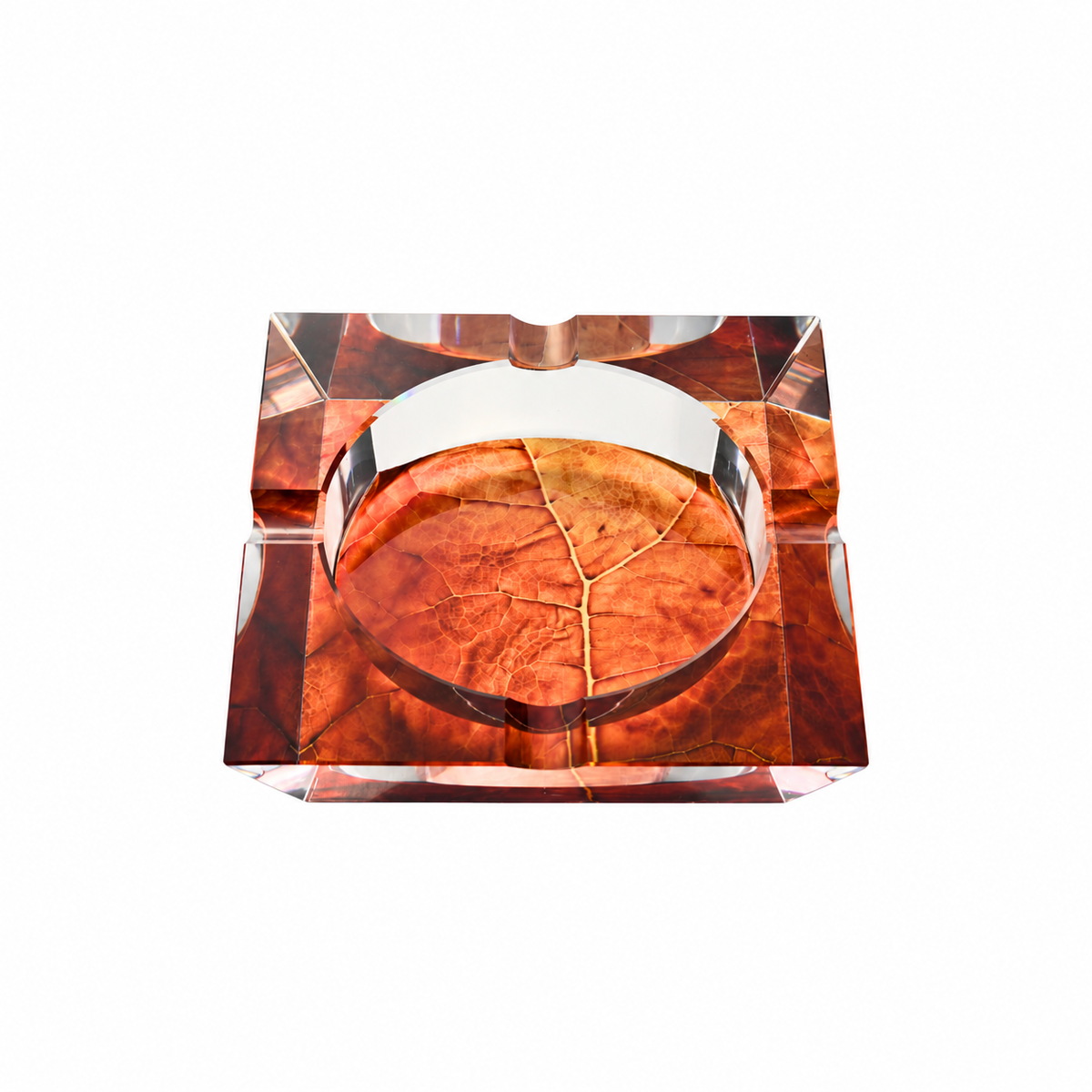 Crystal Tobacco Leaf 4-Cigar Ashtray