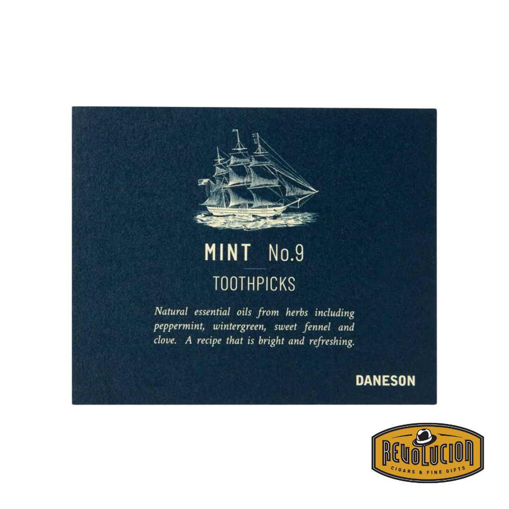 A full box of Daneson No.09 Mint Infused Toothpicks, neatly arranged with multiple flasks, emphasizing the product’s high-quality craftsmanship and sustainable sourcing.