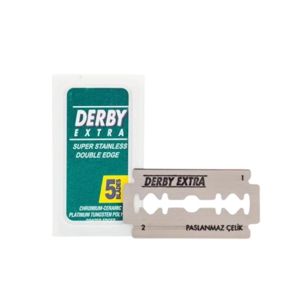 Derby Razors 5 Pack – Double edge razor blades in a compact green packaging.