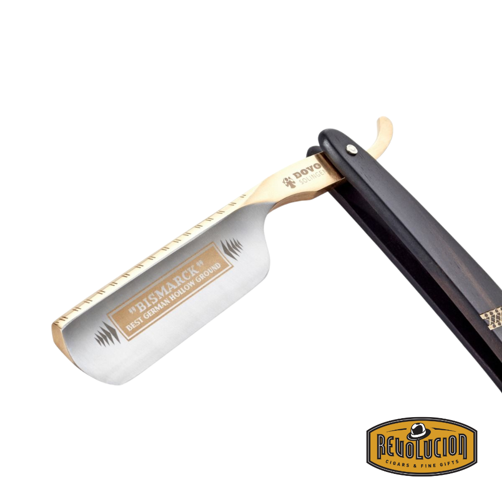 Close-up view of Dovo Bismarck 6/8" razor blade detail.