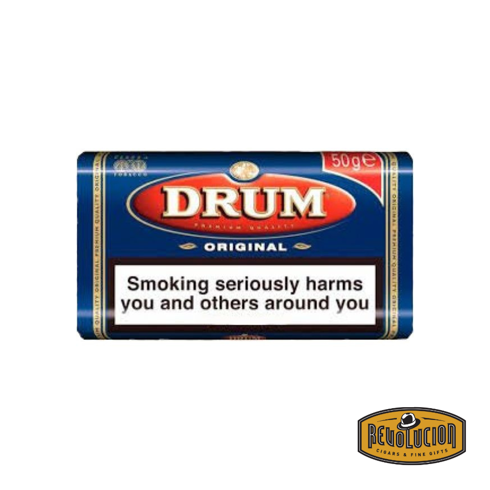 Front of Drum Original Halfzware Shag Rolling Tobacco - 50g, featuring its classic blue packaging with bold branding.