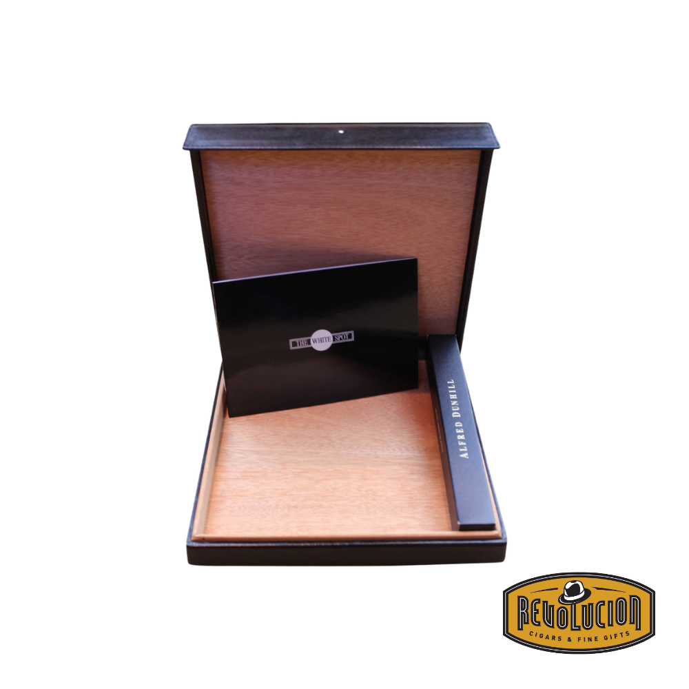 Opened Dunhill Bulldog Travel Humidor Black - 10 Count, showcasing a well-crafted interior designed to keep cigars fresh and secure while traveling.