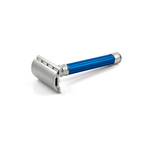 Edwin Jagger 3ONE6 Stainless Steel Double Edge Safety Razor. Blue steel. Mens shaving and grooming products at Revolucion Lifestyle Vancouver