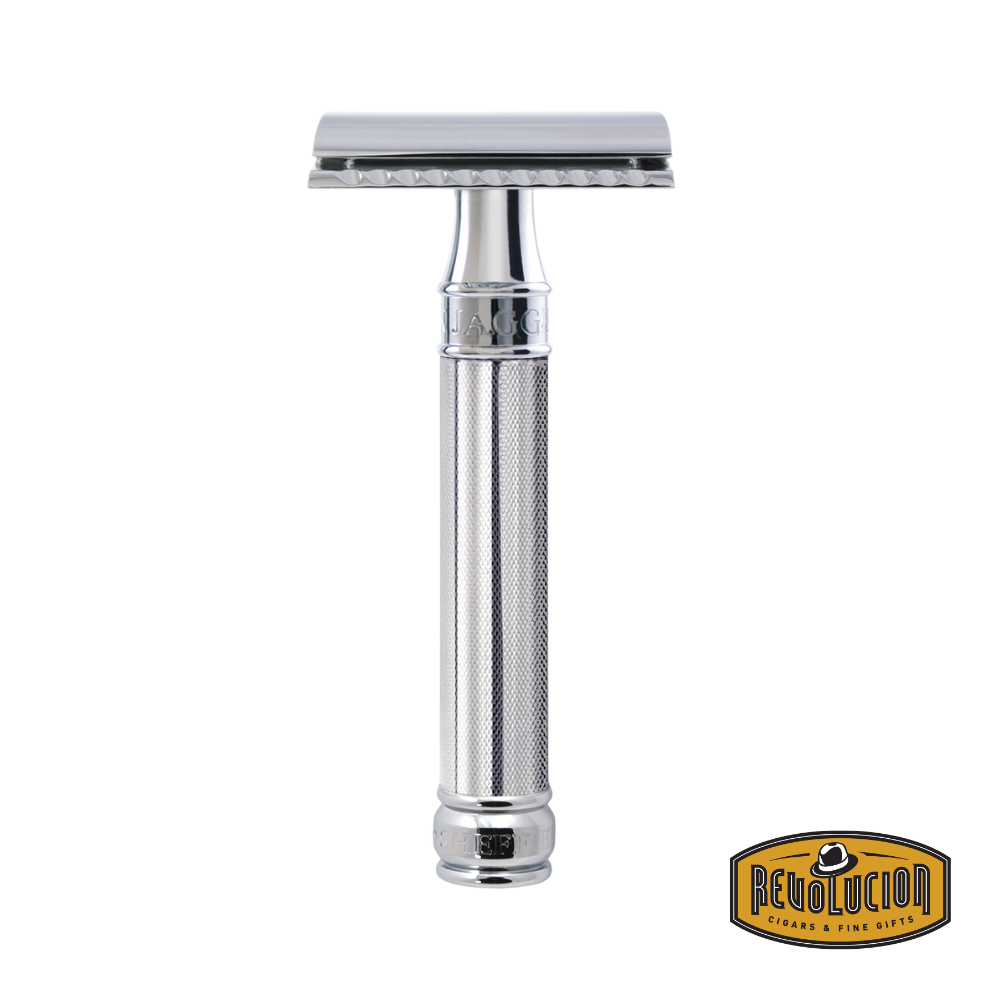 Edwin Jagger 89 Barley Chrome Double Edge Razor with an intricately textured handle and polished chrome finish for enhanced grip and style.