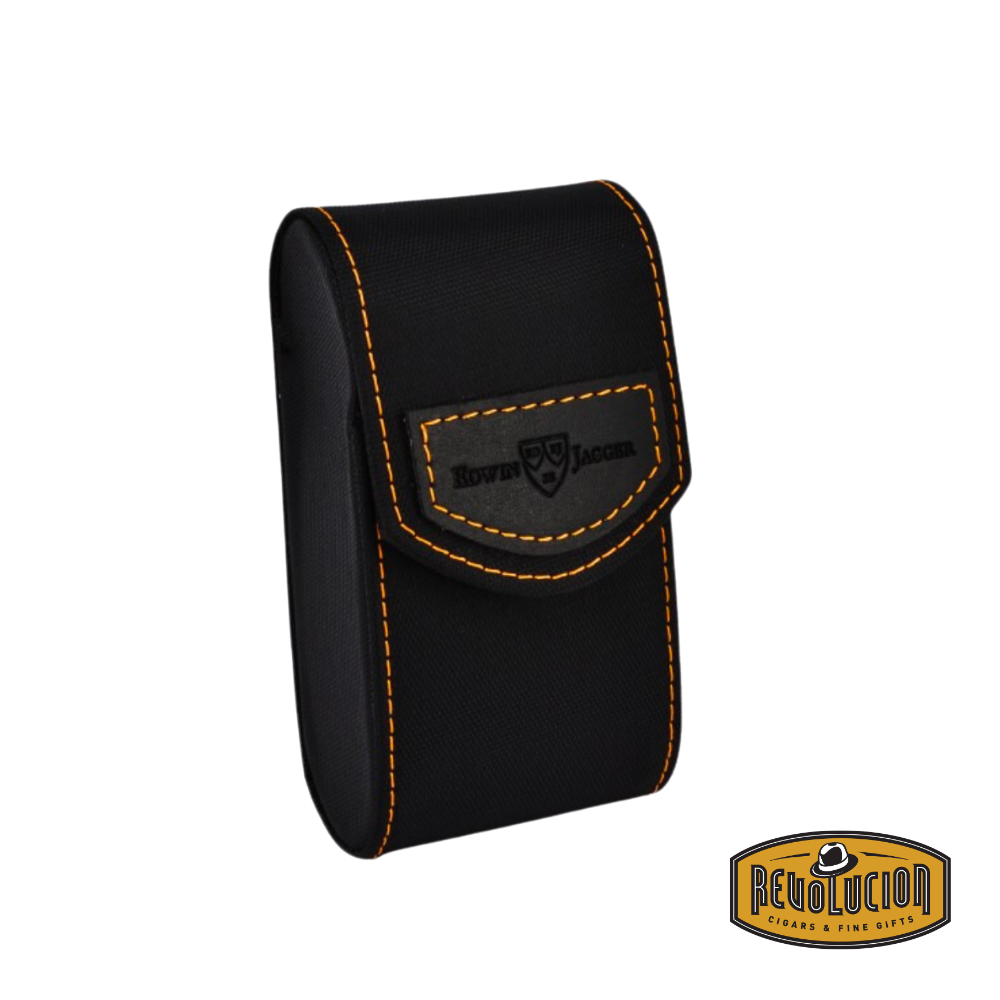 Front view of the Edwin Jagger Black Double-Edge Razor Case showcasing its sleek, durable leather exterior with secure snap closure.