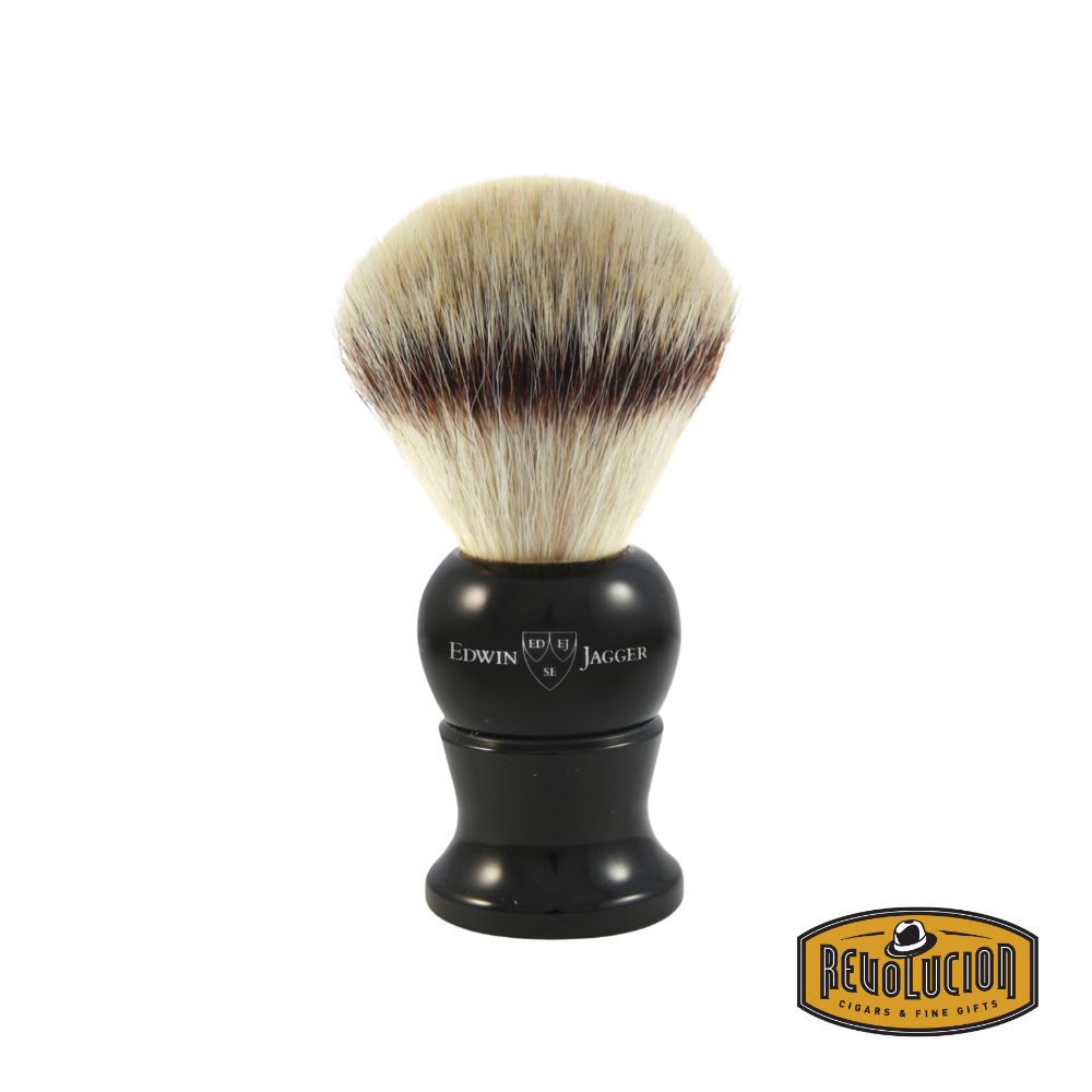Edwin Jagger ebony-handled synthetic shaving brush in large size.