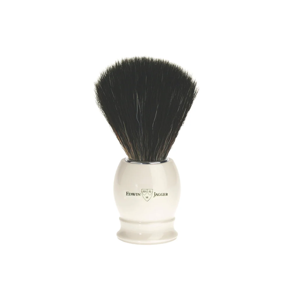 Edwin Jagger Ivory & Black Synthetic Shaving Brush – large-handle brush with a sleek ivory and black design, featuring premium synthetic bristles.