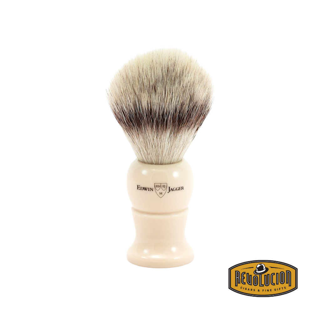 Edwin Jagger Ivory Medium Shaving Brush with Synthetic Silver Tip bristles.