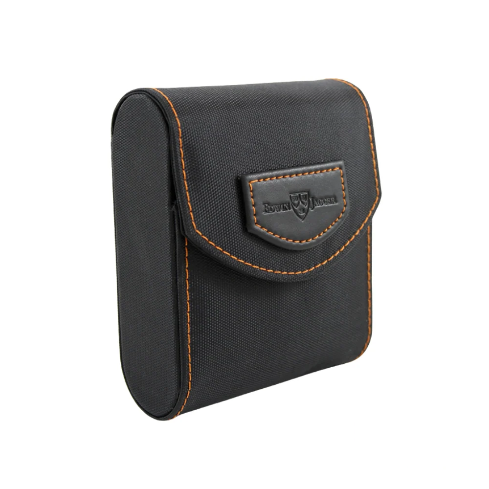 Closed black and orange leather case of the Edwin Jagger Mach3 Razor Travel Kit.